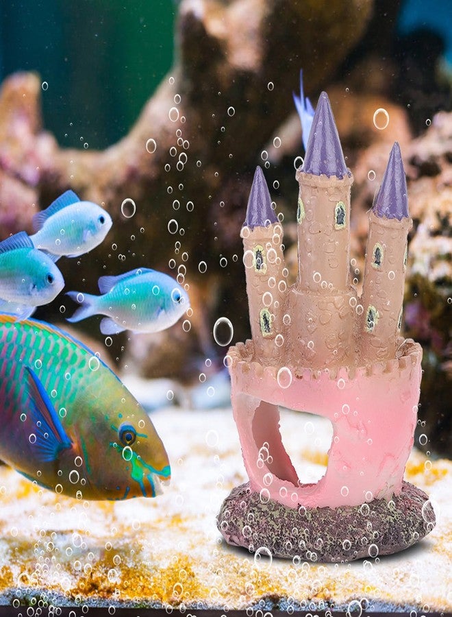 Glomora Fish Tank Decorations Small, Mermaid Fish Tank Decorations, Fish Castle for Aquarium, Pink Aquarium Resin Castle Decoration for Aquarium Fish Reptiles Tank - Image 4